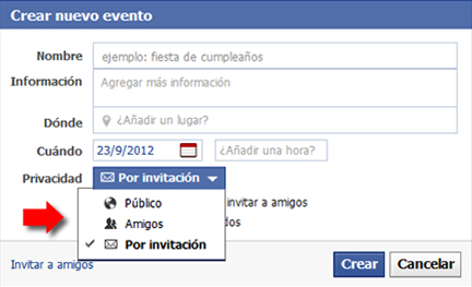 Privacidad de un evento en Facebook