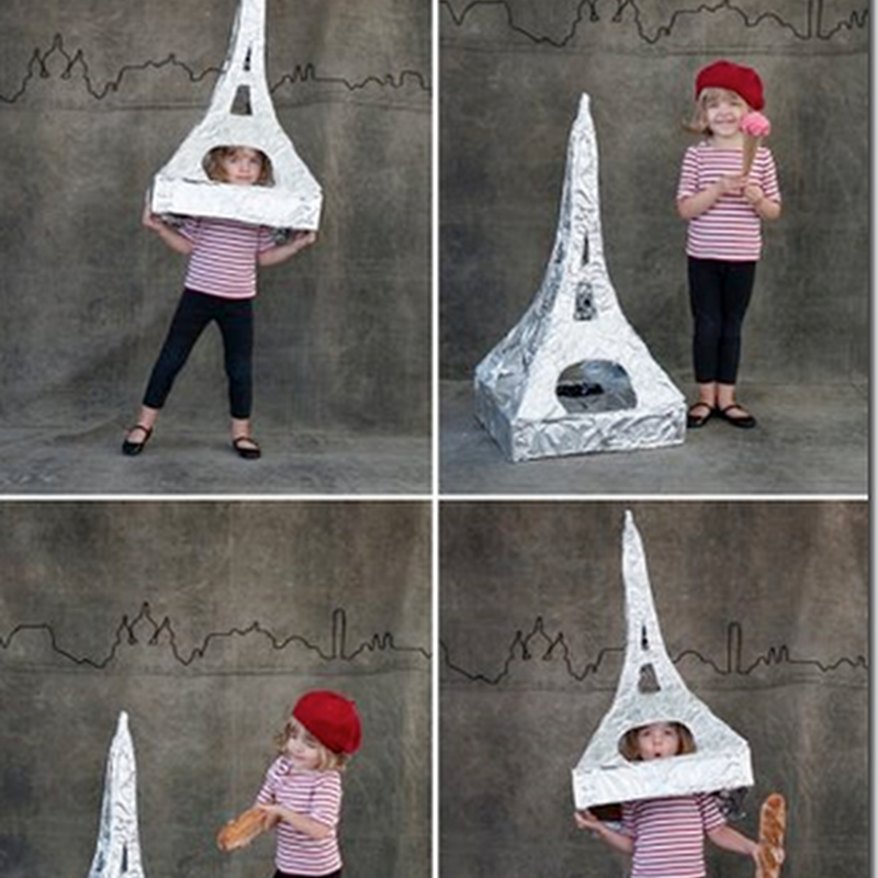 Disfraz Torre Eiffel con cajas de cartón