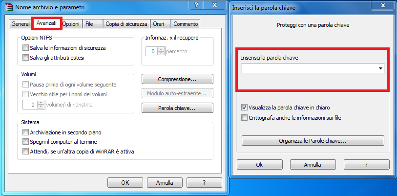 CREARE UN ARCHIVIO RAR CON PASSWORD