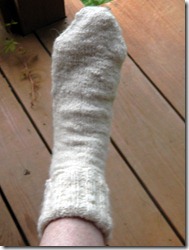 handspun sock before blocking