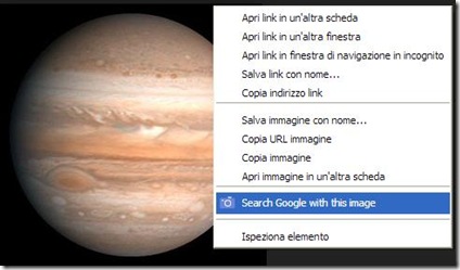 Opzione Search Google with this image nel menu del mouse