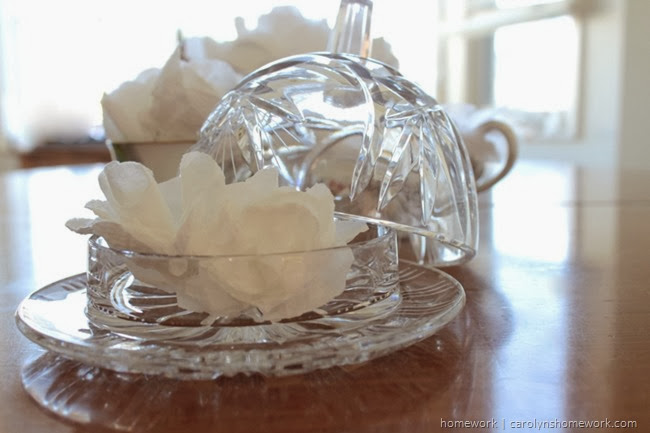 Bridal Shower Decor with bathroom tissue flowers via homework | carolynshomework.com
