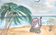 Kliban cat hula girl wc postcard