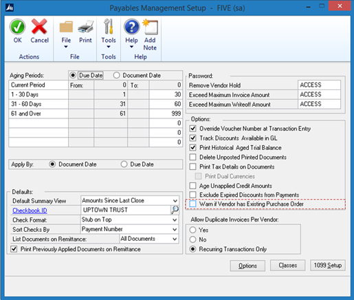 Payable Management Setup