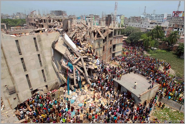 The aftermath of the Rana Plaza collapse. Take a stand! Share this post and CLICK to visit the Worker Rights Consortium site to get more information.