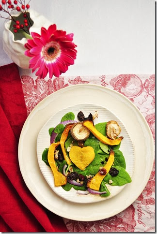 valentines day place setting with squash heart salad