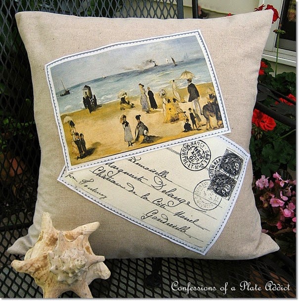 CONFESSIONS OF A PLATE ADDICT Frenchy Beach Postcard Pillow