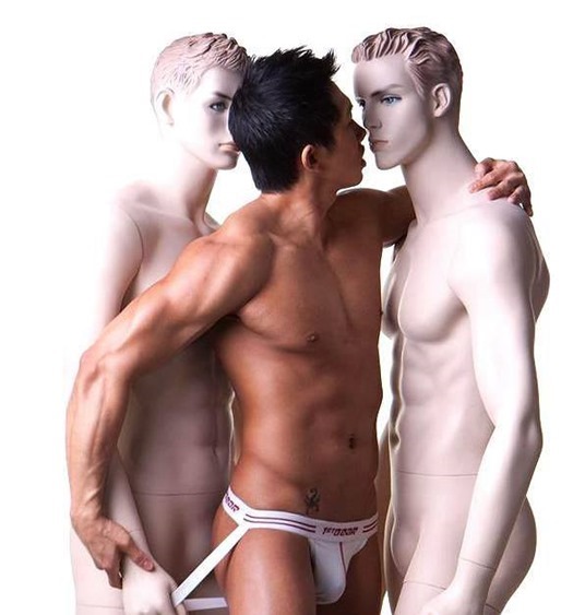 sexy asian guy with mannequin
