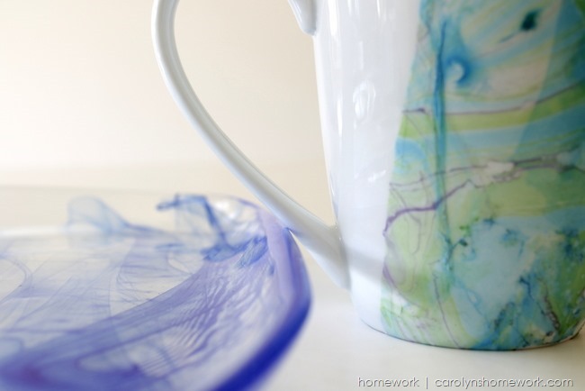 Marbled Coffee Cup with Nail Polish via homework | carolynshomework.com