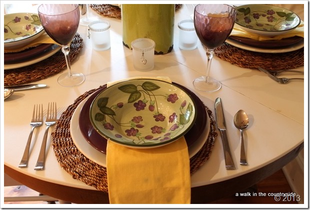 purple, green and yellow tablescape