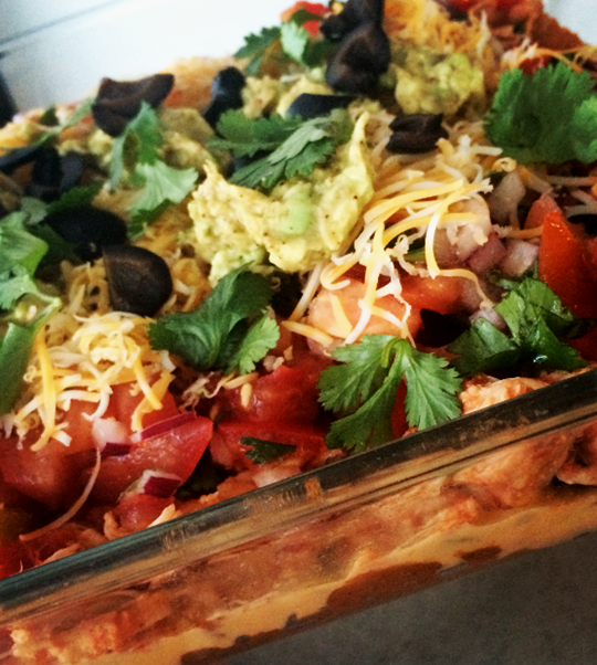 Salsa Chicken and Queso 7 Layer Dip