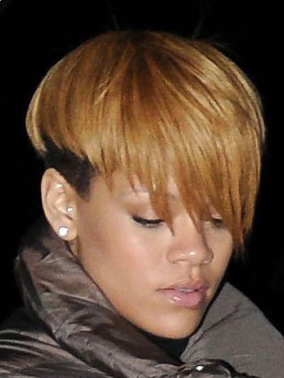 Rihanna short haircut with bangs picture