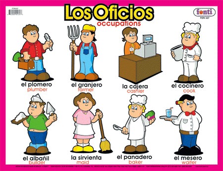 Láminas de trabajo Oficios y profesiones español e inglés - Colorear dibujos  infantiles