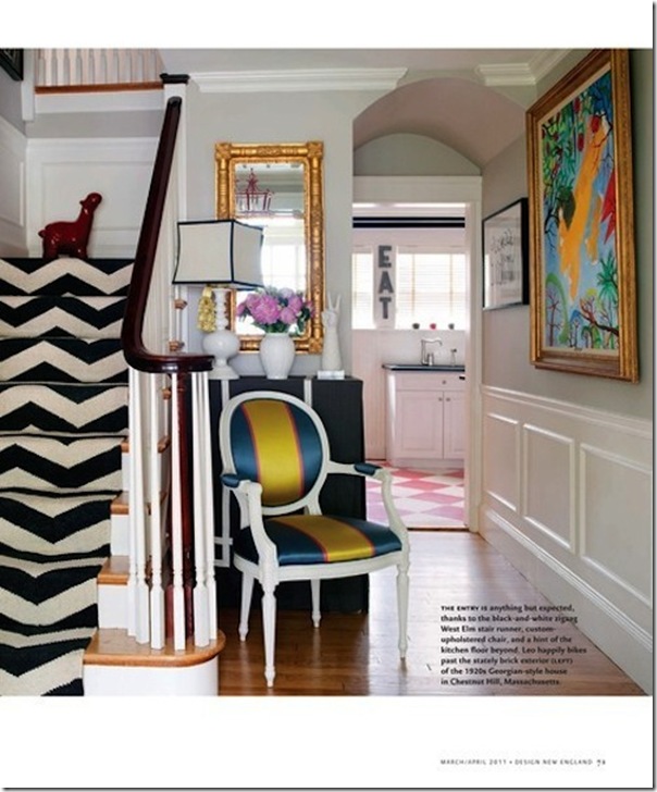 Love this foyer with the stripe staircase- design addict mom