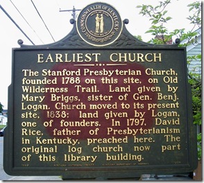 Earliest Church marker in Stanford, KY (Click any photo to Enlarge)