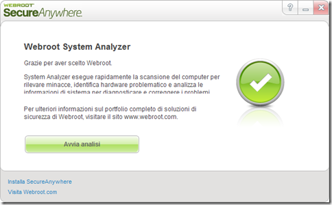 Webroot System Analyzer avvio analisi del sistema