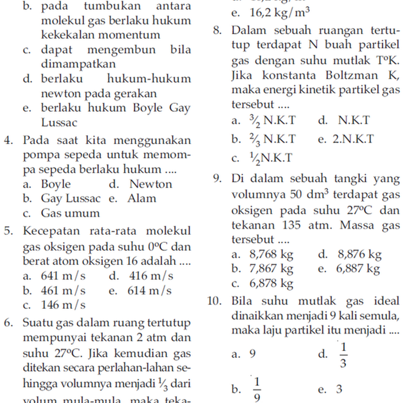 Contoh Soal Pilihan Ganda Dan Jawaban Teori Gas