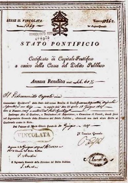 Certificato Rendita Debito Pubblico Stato Pontificio 1829