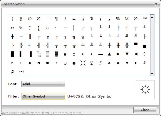 Insert Symbol Dialog for Telerik's RadRichTextBox control