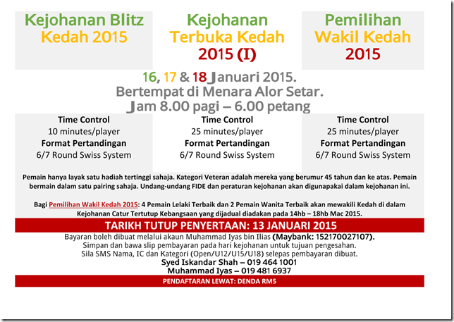 Festival Catur Kedah 2015 flyer NRE-3a