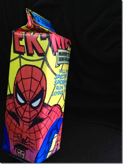 simple gift wrapping idea - Spider-man milk carton