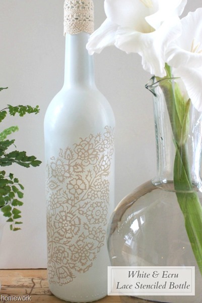 White & Ecru Lace Stenciled Bottle via homework (5)B