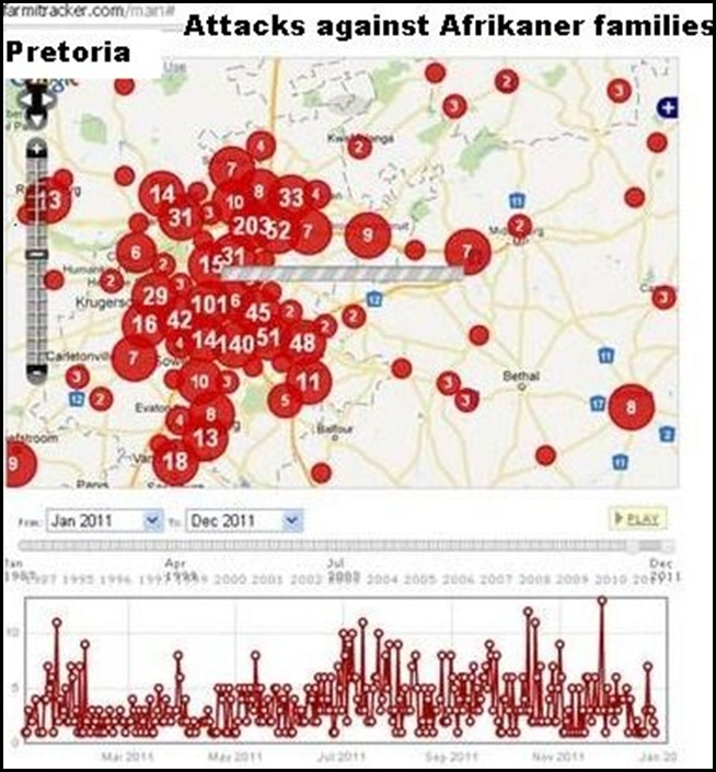 PRETORIA NORTH SMALLHOLDINGS AFRIKANERS PRETORIA ATTACK RATE DEC 2011 MAP