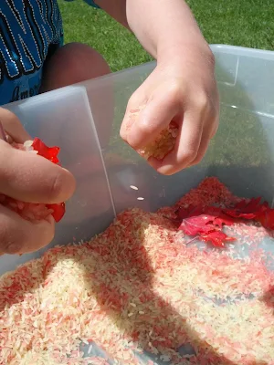Close up of the Canada Day sensory bin from And Next Comes L