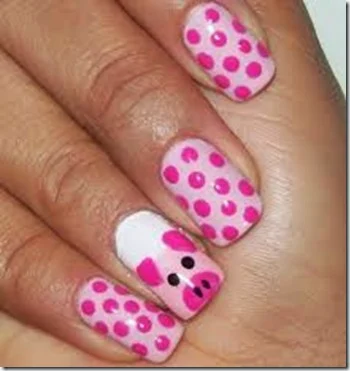 diseños de uñas para niñas la granja de peppa pig en rosa