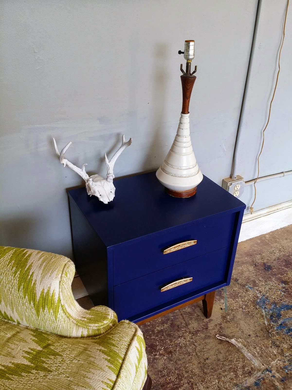 Vintage Ground Mid Century Glossy Blue Nightstand