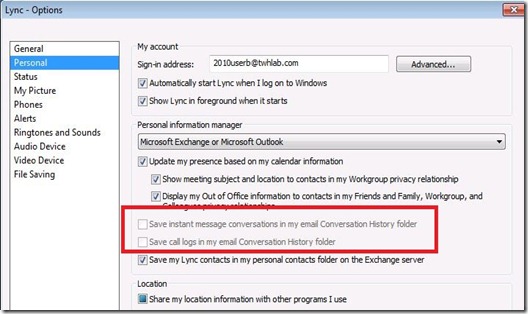 Lync Dis Arch - client option disabled - markup