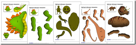 Dinosaurios articulados para recortar y armar - Colorear dibujos infantiles