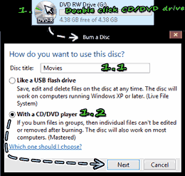 Burn CD,DVD with windows Explorer : With a CD/DVD player option