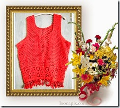 Crochet red silk top 1