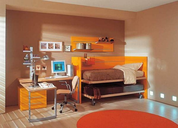 Habitaciones adolescentes en naranja y blanco
