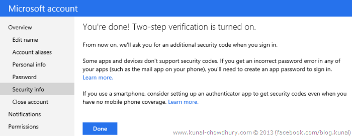 6. Microsoft two step authentication successfully integrated