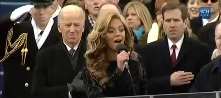 Beyonce singing The Star Spangled Banner during Barack Obama's second-term inauguration as US President