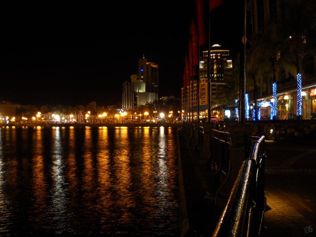 Caudan Waterfront at night.