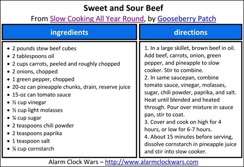sweet and sour beef recipe card