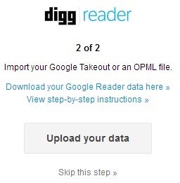 Importar marcadores de Google Reader - Importar OPML en Digg Reader