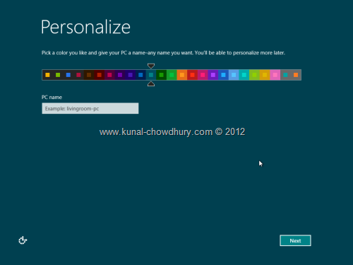 Win 8 Installation Experience - Personalize Color 1