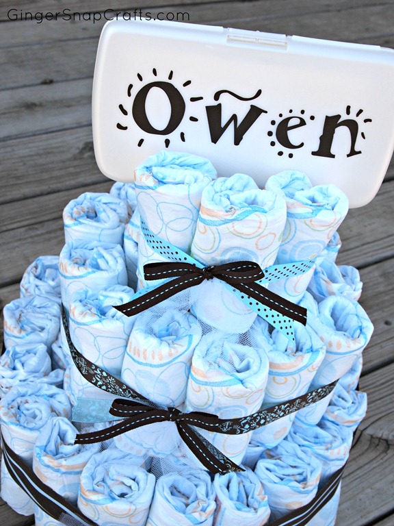 diaper cake made with Huggies Diapers