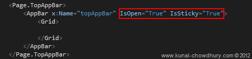 Application Bar Properties Application Bar Properties