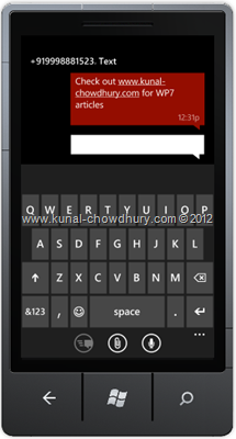 Screenshot 2: How to Compose SMS in WP7 using the SmsComposeTask?