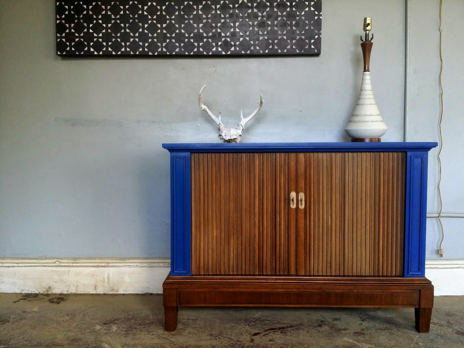 Vintage Ground Beautiful Mid Century Royal Blue Buffet Credenza