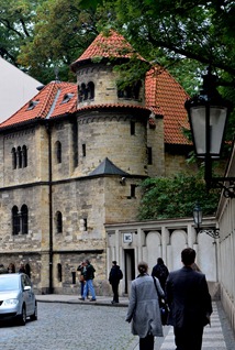 walking in the Jewish Quarter in Prague