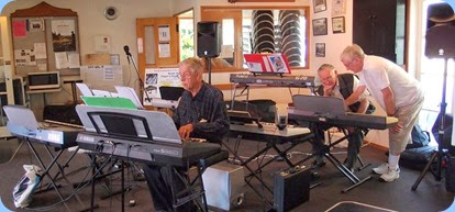 We had 7 keyboards set-up and playing. Photo courtesy of Dennis Lyons
