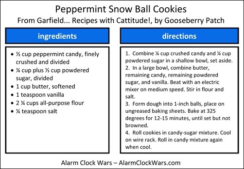 peppermint snow ball cookies recipe card