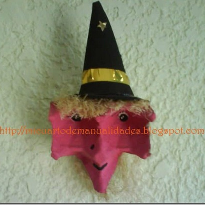 Manualidades halloween; cabeza de bruja hecha con hueveras