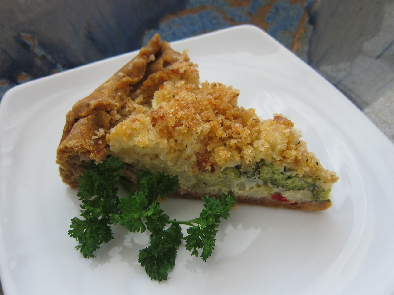 Cuisine Ici Broccoli Cauliflower Tart with a Smokey Toasted Walnut Crust